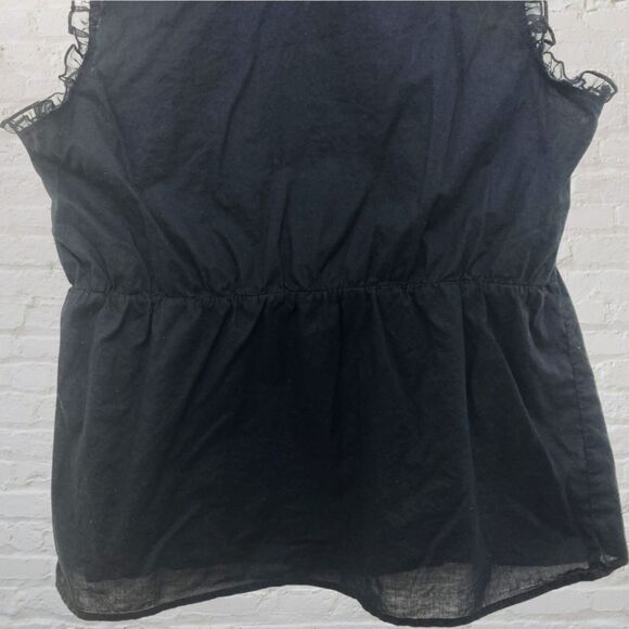Converse One Star Top Size L Black Button Front Ruffle Sleeveless Cotton Blouse - Picture 10 of 16